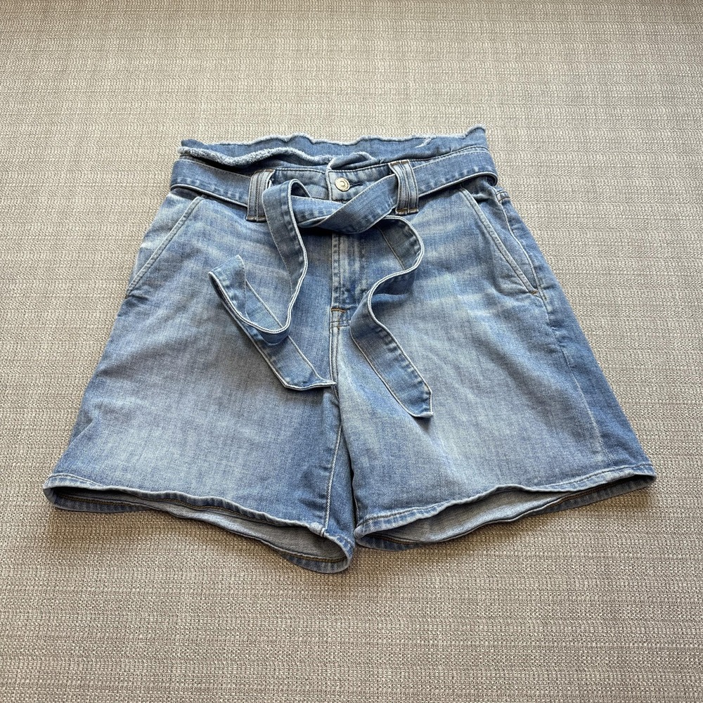 7 For All Mankind Shorts Womens 26 Denim High Rise Tie Belt Casual Distressed‎